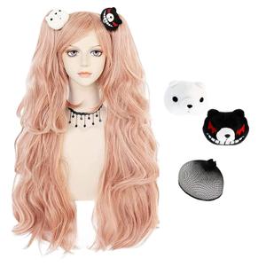 JoneTing Pink Ponytails Cosplay Wig【+2 Bears +1 Hair Cap】 Light-pink Wig for Anime Cosplay Women Costume Long Pink Wavy Wigs with Ponytails Pinkish Hair for Halloween Christmas Peluca Rosa Claro