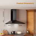36 Inch Wall Mount Range Hood Ducted/Ductless Convertible Kitchen Exhaust Hood with 450 CFM Motor, 3 Speed Fan, LED Lighting and Dishwasher Safe Filters, Matte Black Painted Finish