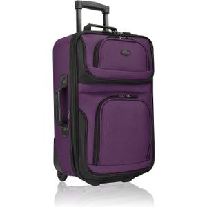 U.S. Traveler Rio Lightweight Softside Rolling Carry-on Suitcase, 2-Wheel Single, Purple, 21"