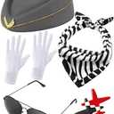Bencailor 7 Pcs Women Flight Attendant Costume Accessories Stewardess Outfits Bellhop Hat Scarf Sunglasses Gloves(Gray)