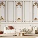 NCSBBSS-Classic White Gold 3D Wainscoting Panel Wallpaper Peel and Stick, Size: 80" x 61"