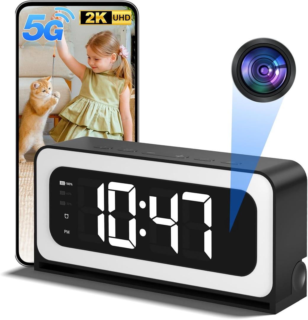 2K Clock Camera,5G&2.4G WiFi Nanny Cam Wireless Indoor Camera,Cameras for Home Security,AI Human Detection and Alarm,2 Way Talk,Color Night Vision,Local SD Recording/Replay,Compatible with Alexa (5G 3MP 1Pack, Black)