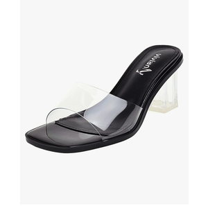 vivianly Womens Clear Heels Sandals Transparent Chunky Heels Backless Open Toe Slip on Mules Heeled Slipper Dress Shoes, Size 7