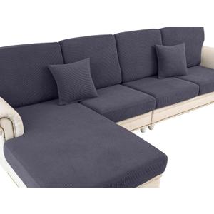 Couch Cushion Covers for Sectional Sofa L Shape Washable Separate Seat Chaise Couch Cover Stretch Sofa Slipcovers with 2 Pcs Pillowcases(2 Seater + 1 Chaise, Dark Grey) (Seat Only: 2 Seat + 1 Chaise)