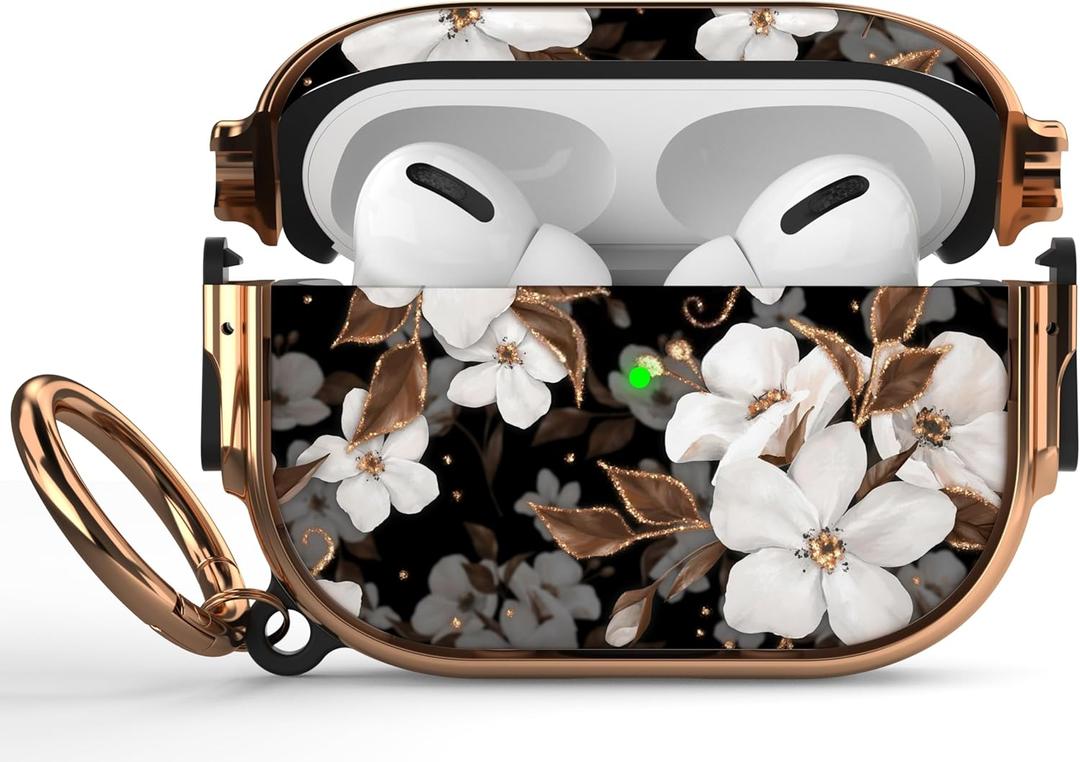 Maxjoy for AirPods Pro 2nd/1st Generation Case with Lock, Cute AirPods Pro 2 Case Lock Protective Hard AirPod Pro Cover for Women Men with Keychain for Airpod Pro (2023/2022/2019), Flower (Black + White)