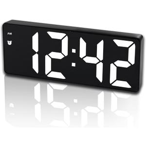 Digital Alarm Clock for Bedroom,Mirror Surface LED Electronic Clocks,Adjustable Brightness, Snooze Model,Voice Control,12/24H Display,Alarm Clock for Kids,Office,Table,Nightstand-White