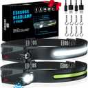 COSOOS Original 2 Rechargeable Headlamps, Bright LED Headlamp Flashlight 1000 Lumen, 230  Wide Beam & Spot Light, Motion Sensor, 2.4 oz Head Lamp with Clips for Hardhat, Camping, Hiking (Black)