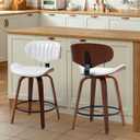 Counter Height Bar Stools Set of 2 24" Leather Bentwood Barstools Swivel