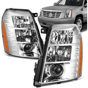 D SOLUTIONS Headlights Assembly Compatible with 2007-2014 Cadillac Escalade, Factory Style, Chrome Housing Clear Lens GM2502291 GM2503291