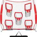 ZELUS 7 x 7ft Football Trainer Throwing Net | Training Target Practice with 5 Targets | Great for Quarterback | Includes Carry Bag (Red)