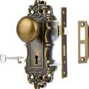 Mortise Lock Set for Interior Door, Antique Brass Door Knob with Lock and Skeleton Key, Antique Old Style Door Knob Lock Replacement, Vintage Mortise Door Knobs for Interior Doors