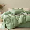 JELLYMONI Duvet Cover Twin Size - Washed Cotton Comforter Cover with Linen-Like Texture, Breathable & Soft Bedding for Modern Home,Guest Room and Everyday Use,Mint Green 1 Duvet Cover & 1 Pillowcase (Twin(68"90"))