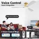52 Inch Smart Low Profile Ceiling Fans,Solid Wood Outdoor Indoor Ceiling Fan with Lights Remote,WIFI Alexa App Control,Quiet DC Motor,Dimmable LED,Modern Flush Mount Fan for Bedroom Patio,Gold White