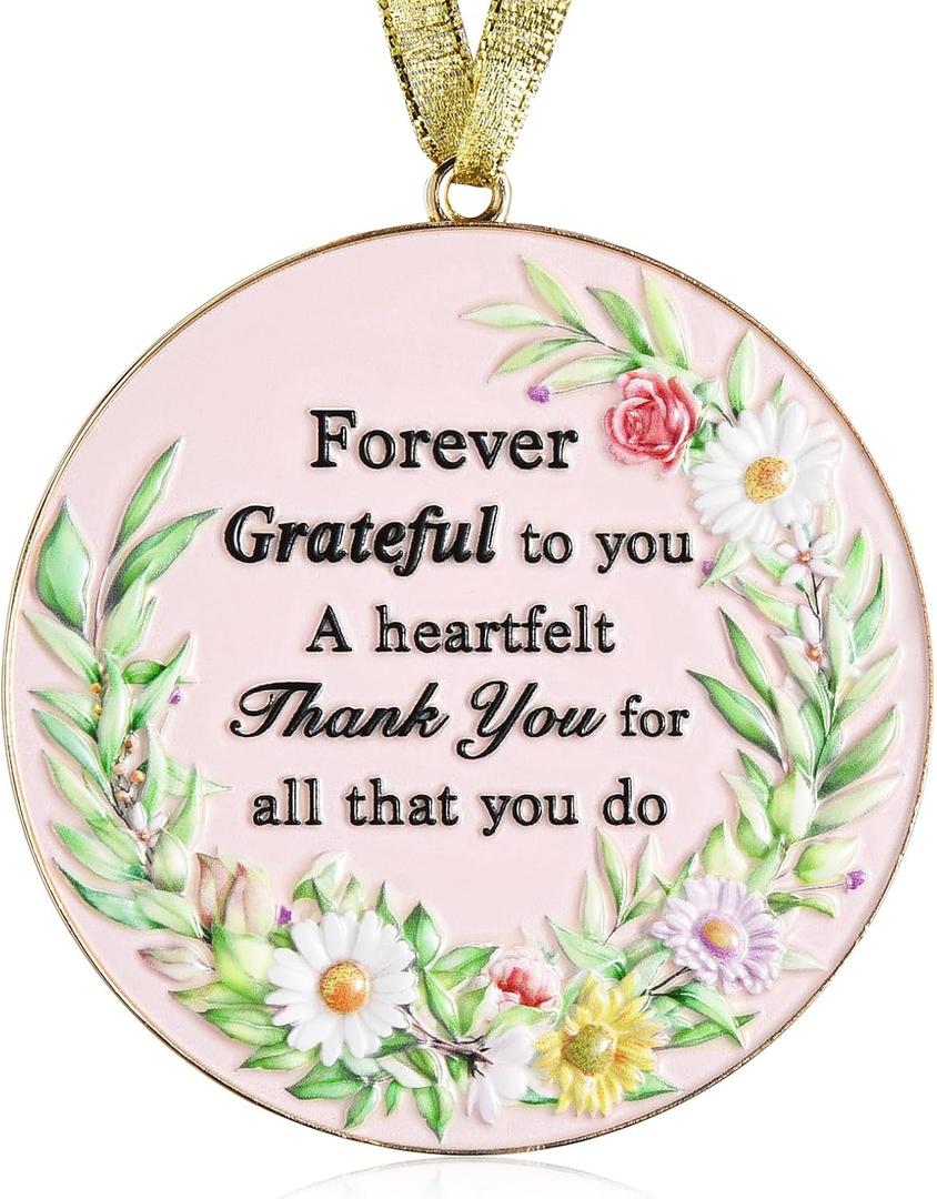 4 x Thank You Gifts for Women, Metal Hanging Daisy Ornament for Christmas Tree Decoration, Farewell, Going Away, Goodbye, Appreciation, Retirement Gifts for Coworkers Friend Teacher Employee Nurse