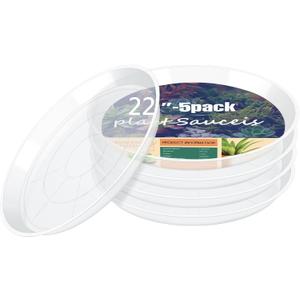 4 6 8 10 12 14 16 18 20 22 Inch Clear Plant Saucer, 5 Pack Durable Plastic Water Catcher Trays for Flower Pots, Plant Drip Trays for Indoor Outdoor Planter(22inch)