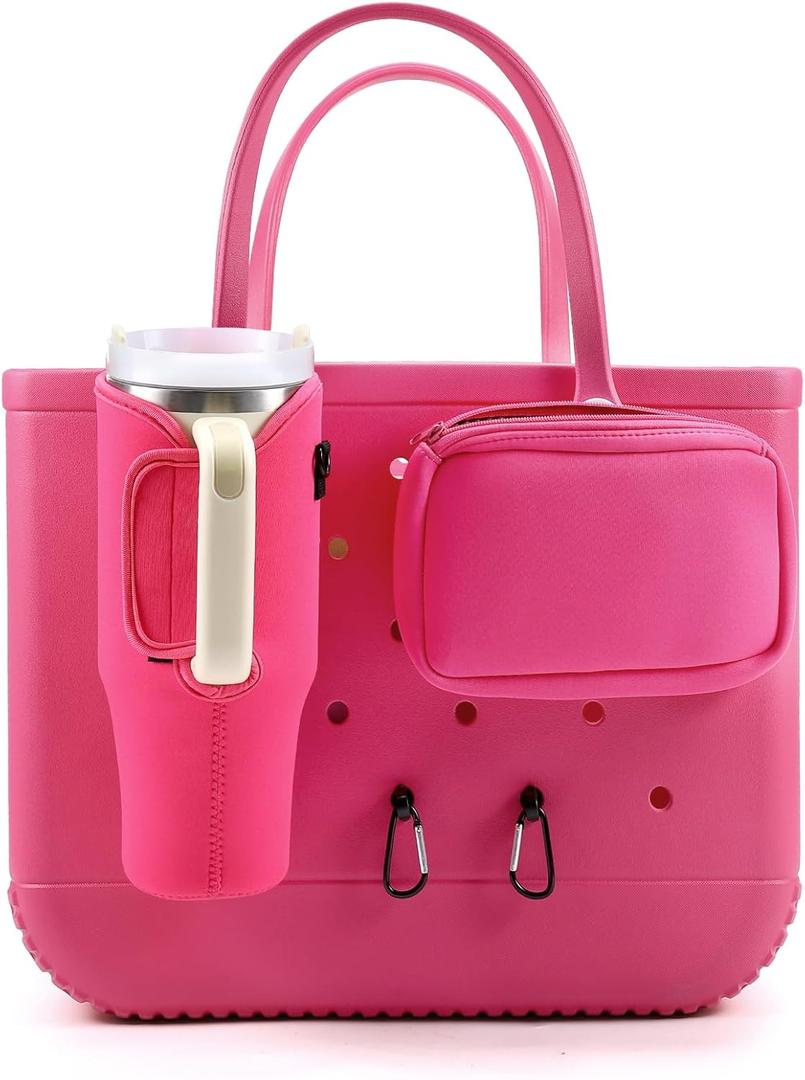 4PCS Organizer Holder for Bogg Bag, Accessories for Bogg Bags, Phone & Cup Holder compatible with Bogg Bag Original (Rose red)
