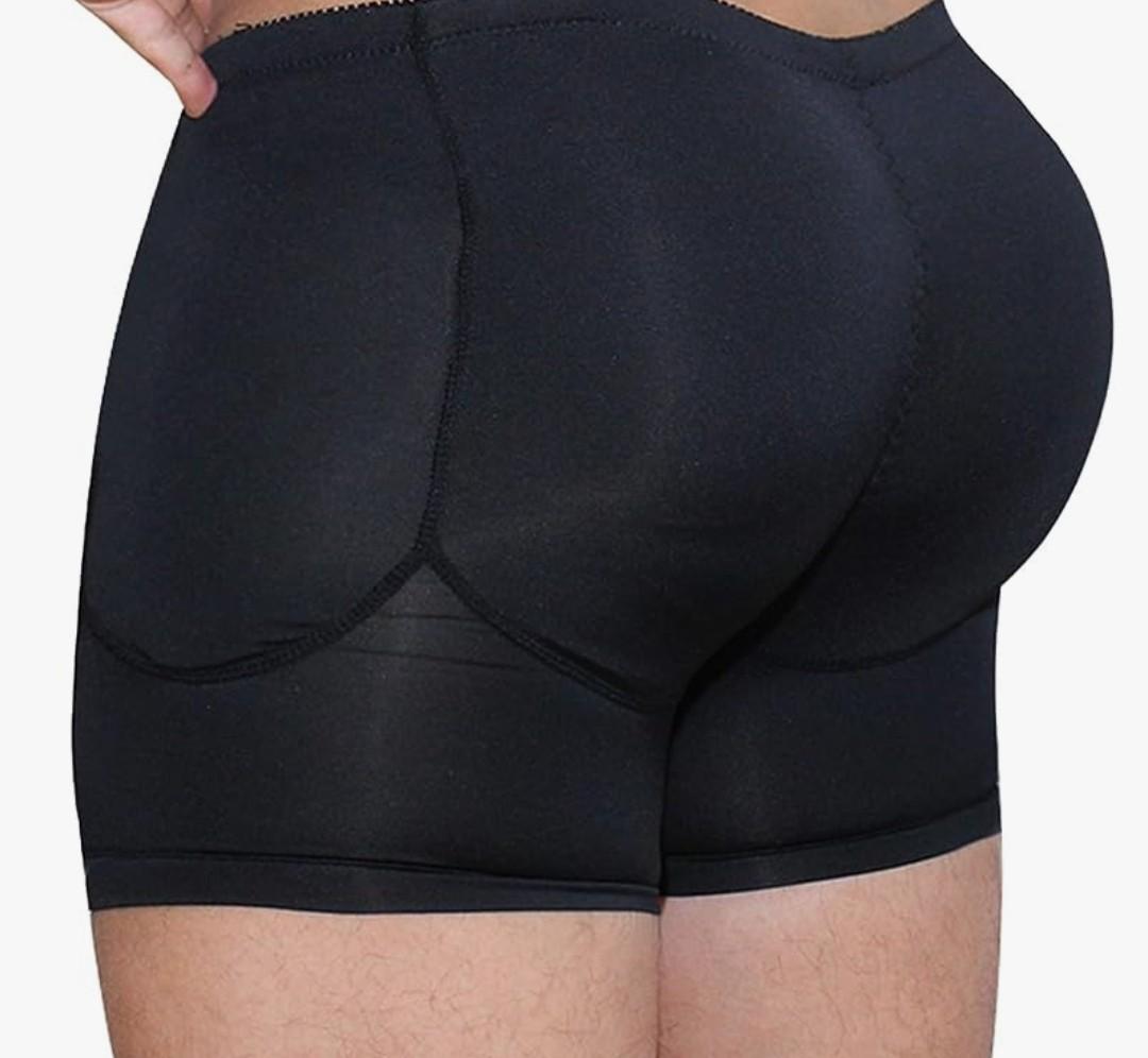 Mens Padded Underwear, Hip Lift Boxer Briefs Body Shaper, Butt Lifter Shapewear Shorts with Detachable Pads Large