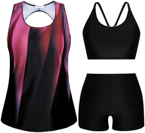 Hanna Nikole 3 Piece Tankini Swimsuits for Women Tummy Control Plus Size Bathing Suit with Boy Shorts Tank Top and Sports Bra, Size 22W