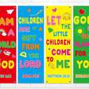 4Pcs Church Banners for Sanctuary Wall Religious Banners with Scripture Bible Christian Backdrop for Classroom Inspirational Religious Praise Hanging Signs for Church Sunday School Decoration