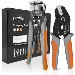 Wire Stripper and Crimping Tool Kit,AWG 24-10 Automatic Stripper Tool with AWG 28-16 Ratchet Wire Crimper For Open Barrel Connectors