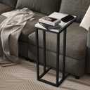 Modern C-Shaped Side Table - Marble & Sturdy Metal Frame | Space-Saving Overbed Table for Bedroom, Living Room, Bathroom | Compact 14.76x13.58x24.37 (Crystalline White)