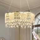 20 inch Chrome Crystal Chandelier, Modern LED Chandelier, 3CCT Dimmable Pendant Light Fixture for Dining Room Kitchen Bedroom Entranway Hallway