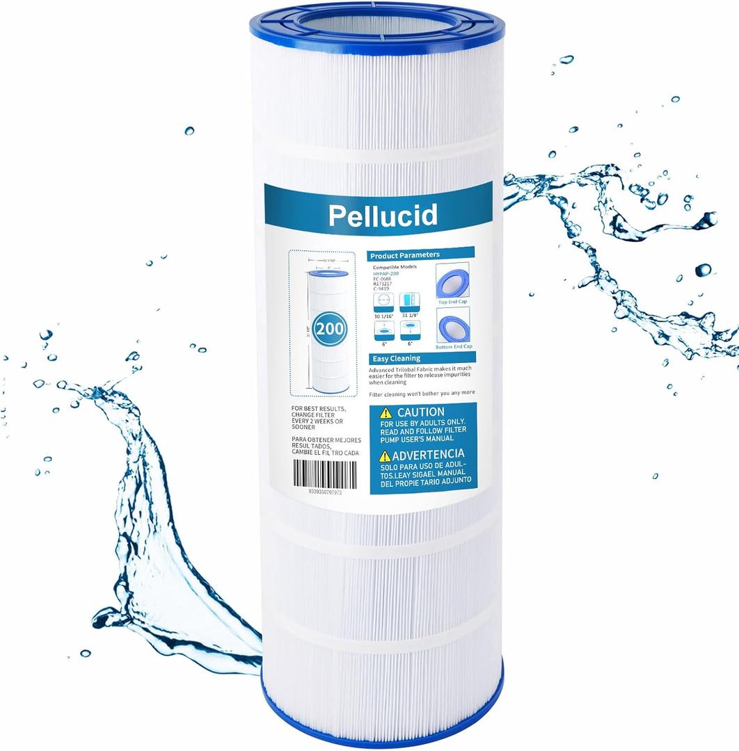 PELLUCID PAP200 Pool Filter Cartridge Compatible with CC200, Unicel C-9419, Clean & Clear 200, R173217, Filbur FC-0688, 59054400, Aladdin 29902, 200 sq.ft Filter Cartridge, 1 Pack