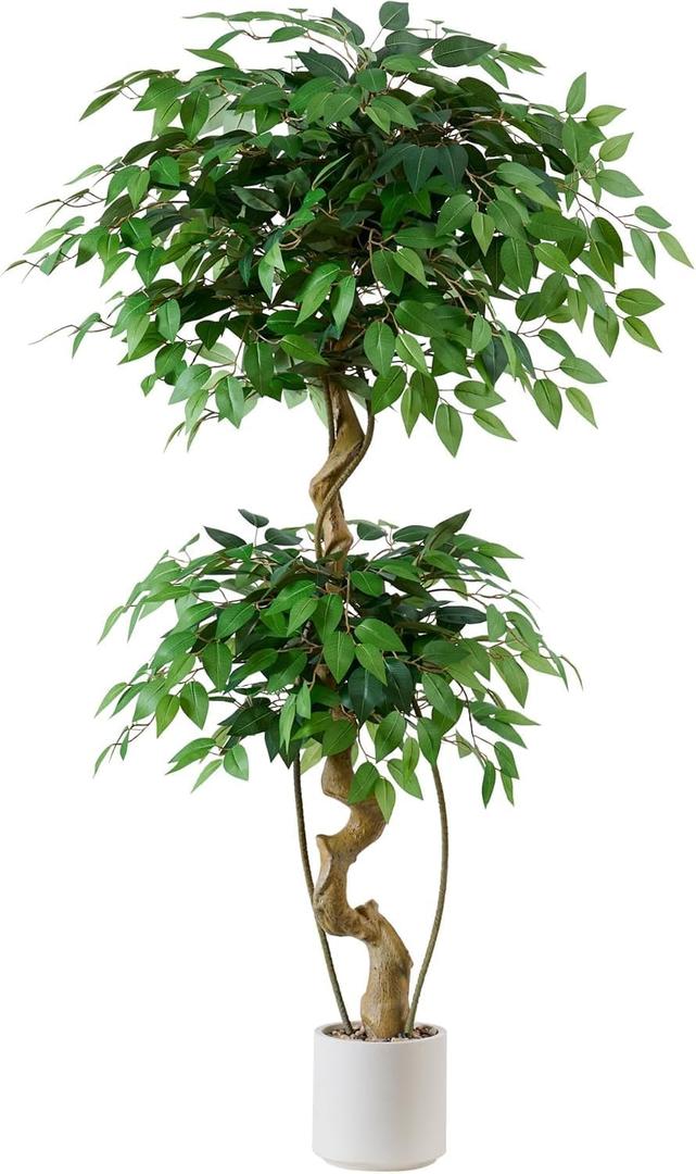 5FT Artificial Ficus Tree with White Planter, Tall Faux Ficus Tree with Lifelike Leaves and Realistic Trunk, Artificial Plants Indoor for Décor Home Office Living Room