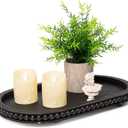 HPC Decor 15in Oval Tray for Home Decor - Black Wood Beaded Tray - Decorative Serving Tray,Rustic Farmhouse Wooden Trays for Vintage Centerpiece,Kitchen Counter,Living Room Decor,Coffee Table Decor.