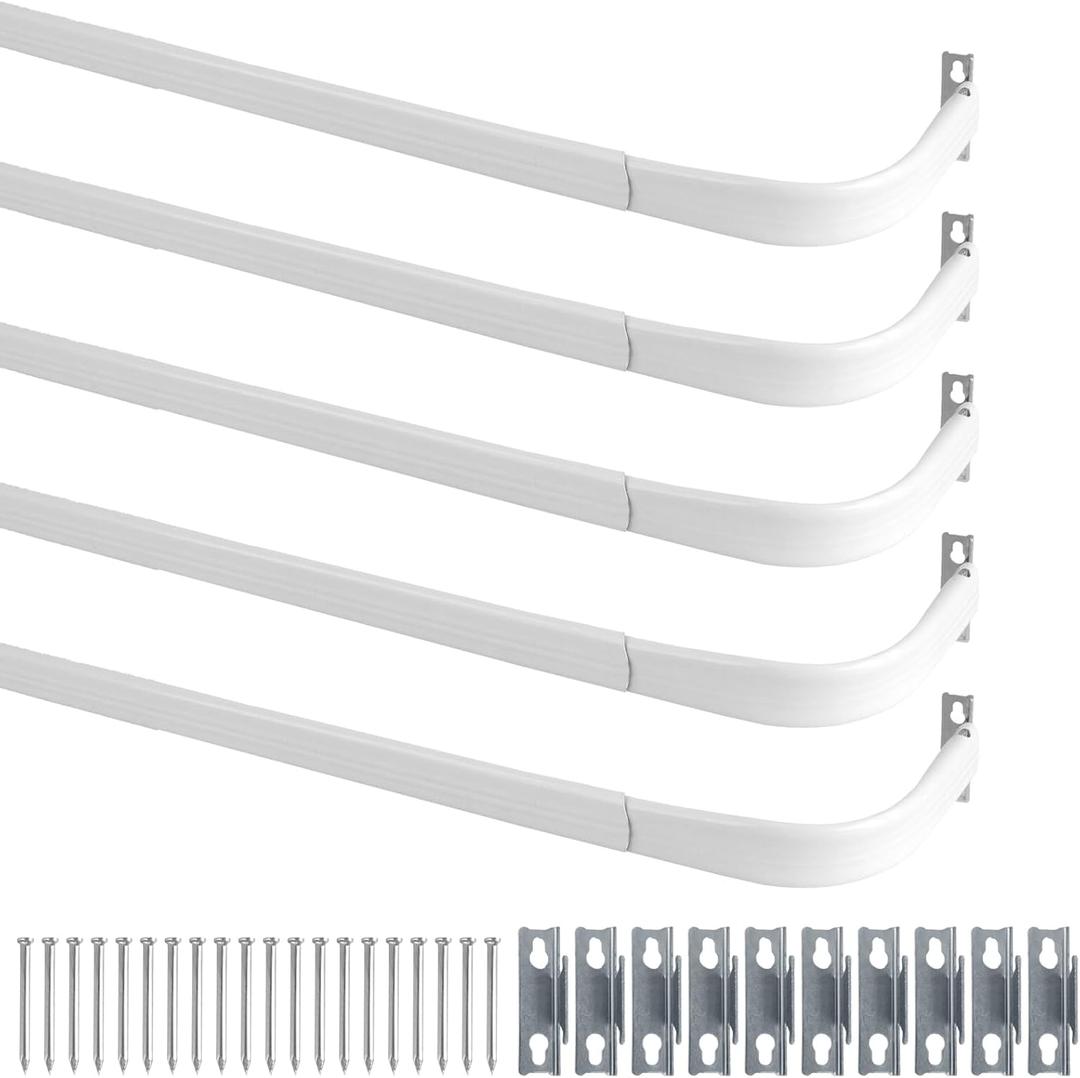 5 Pcs Curtain Single Rods Bulk Included Hardware and Bracket White Adjustable Tension Rod for Kitchen Windows Door Valance Sash Curtains(22-45 Inch)