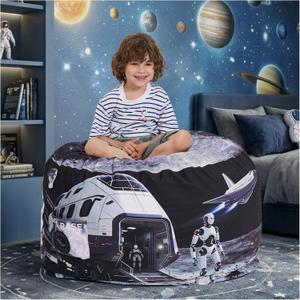 3FT Moon Base Print Bean Bag Chair for Kids Teens,Memory Foam Removable Washable Bean Bag Cover,Stuffed Animal Toy Storage, Space Decor for Bedroom Playroom Dorm Bean Bag Sofa