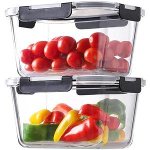 HOMBERKING 2 Pieces 63oz/ Large Glass Food Storage Containers with Lids, Meal Prep Containers, Airtight Bento Boxes with Leak Proof Locking (2 Containers + 2 Lids) - Microwave, Oven Safe