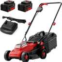 MZK 20V 13" Electric Lawn Mower, Brushless Cordless Lawn Mower with 4-Position Height Adjustment, Walk-Behind Push Mowers with 8 Gallon Grass Bag, 2 x 4.0Ah Batteries & Charger Included