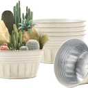 vensovo 10 Inches Beige Metal Rustic Plant Pots - 2 Pcs Large Shallow Galvanized Planters with Drain Hole and Rubber Plug, Rustproof Tin Bucket Succulent Pot Indoor Farmhouse Vintage Style for Decor