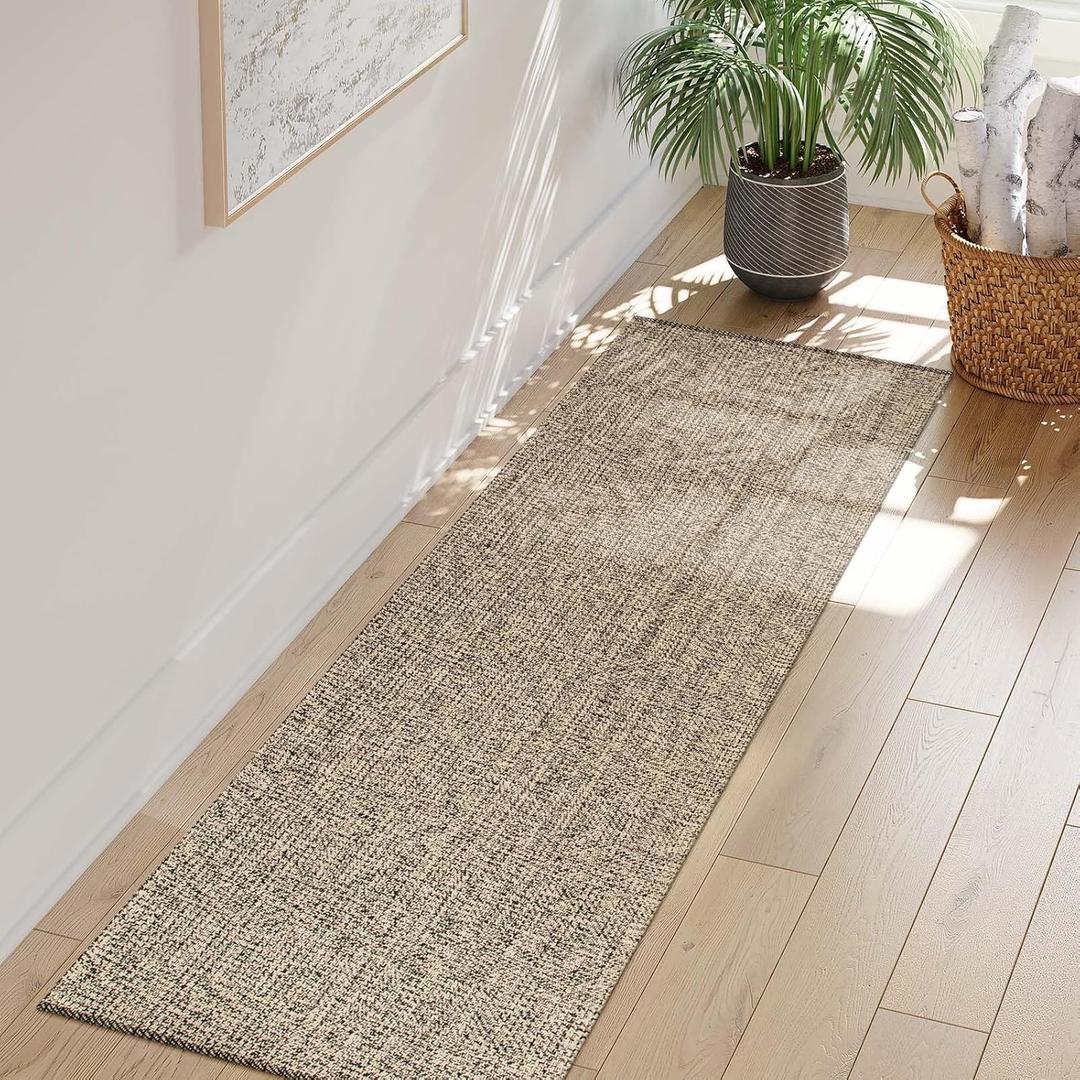 LEEVAN Hallway Runner Rug 2.6' x 8', Natural Braided Kitchen Runner Rug, Washable Woven Reverisible Bathroom Runners, Farmhouse Entryway Rugs, Low-Profile Floor Carpet for Doorway