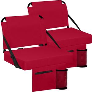 Stadium Seat for Bleachers with Back Support and Wide Padded Cushion Stadium Chair - Includes Shoulder Strap and Cup Holder (Maroon,2 Pack)