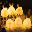 NEROSUN 6 Pack Easter Lettered Bunny Decorations, Ceramic Lighted White Rabbit Figurines Ornaments, Table Centerpiece for Easter Party, Spring Home Decor and Shelf Display