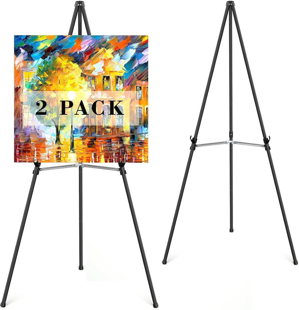 Easel Stand for Sign,63" Portable Metal Easel Stand for Wedding Sign,Adjustable Folding Art Easel for Display with Portable Bag(Black,2 Pack)