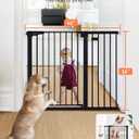 COMOMY 36" Extra Tall Baby Gate for Stairs Doorways, Fits Openings 29.5" to 46" Wide, Auto Close Extra Wide Dog Gate for House, Pressure Mounted Easy Walk Through Pet Gate with Door, Black