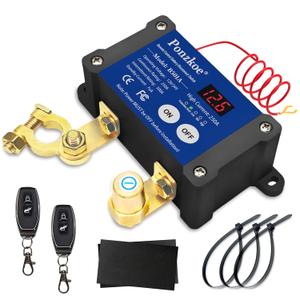 250A Smart Remote Battery Disconnect Switch 12V 24V - Quick Kill Switch for Car, Anti-Theft Battery Cut Off Switches for Marine RV Truck Boat ATV, Heavy Duty | LED Voltage Display I Negative Vertical (Black)