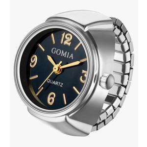 JewelryWe Unisex Finger Ring Watch: Retro Gold Stretchy Elastic Band Men Ladies Round Black Dial Quartz Analogue Lightweight Novelty Watches for Valentine's Day