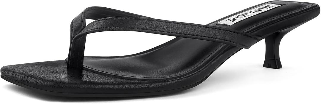 STUNAHOME Womens Kitten Heel Thong Sandals with Memory Foam Cute Flip Flop Heels for Women 1.4 Inches (8, Black)