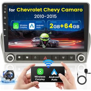 Fuluku2+64GB Android 13 Carplay Radio for Chevy Camaro 2010 2011 2012 2013 2014 2015 with Wireless Carplay Android Auto, 9' Touchscreen Stereo WiFi/Bluetooth/GPS/SWC/Mic/Backup Camera