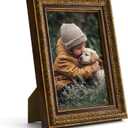 Vintage Picture Frame for 4x6 Photos, Ornate Decorative Frame with Stand for Table Wall Decor, Retro Golden Frames for Home Office Shop Hotel Library (Bronze Gold)