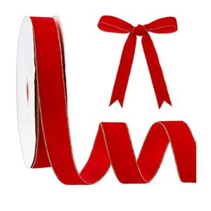 PH PandaHall 20 Yards Red Velvet Ribbon 1" Christmas Decoration Ribbon with Gold Edged, Soft Satin Velvet Wired Ribbons for Christmas Tree Wreath Hair Bows Wedding, Parties Ornaments Gift Wrapping