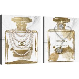 2 pieces Vintage Perfume Bottle Canvas Wall Art Modern Luxury Posters Print Fashion Glam Poster Picture for Bedroom Make up Room Home Decor 16"x24"(40x60cm)