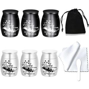 Small Keepsake Urns for Human Ashes - Set of 6 - Share Urn with Family & Friends Mini Cremation Urns with Feather Seagull Pattern Stainless Steel Memorial Ashes Holder (6Pcs Urn)