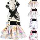 Washable Female Dog Diapers (4 Pack+1 Suspender), Reusable Female Girl Doggy Doggie Puppy Wraps Panties Belly Band for Pet Heat Period Pooping Peeing Potty Training Incontinence Marking Heart X-Large (Flowers & Love)