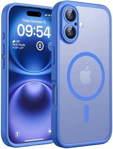TOCOL Magnetic for iPhone 16 Case, Upgraded Full Camera Protection, Compatible with Magsafe, Drop Protection, Translucent Matte Back Bumper Phone Cover 6.1-Inch (Ultramarine)