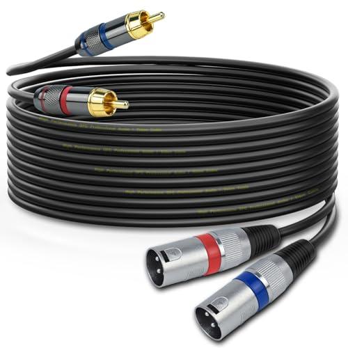 Mugteeve Dual RCA Male to Dual XLR Male Cable Adapter, 10 Feet Unbalanced L/R RCA to XLR Phono Plug Cable, Left and Right Tape Out Cord, for Mixer, Studio Monitor, Stereo HiFi Subwoofer Speaker